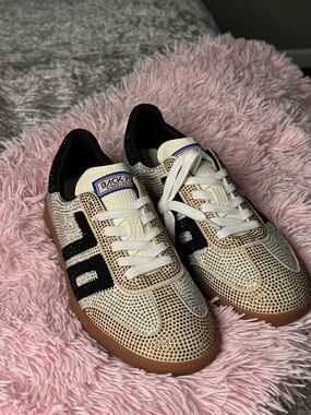 Back 70’s NWT Embellished Rhinestone Sneakers in Cream, Black & Brown